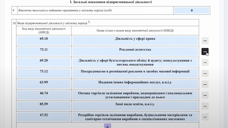 Декларація ФОП 3 групи за півріччя 2025: покрокова інструкція 9 Розділ декларації ФОП 3 групи - кількість працівників та перелік видів економічної діяльності (КВЕД)