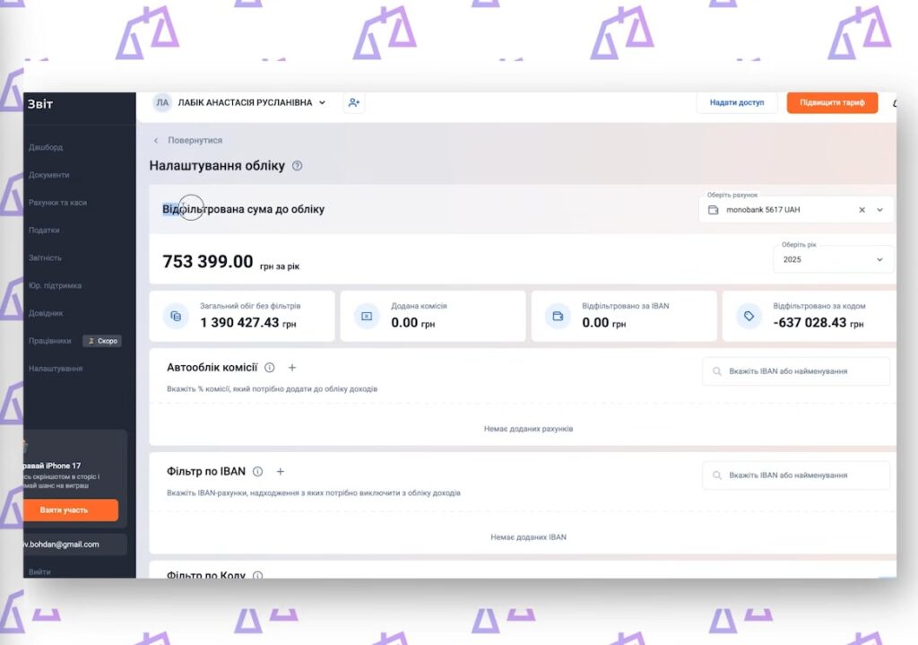 Автооблік комісії доходу ФОП у Вчасно.Звіт
