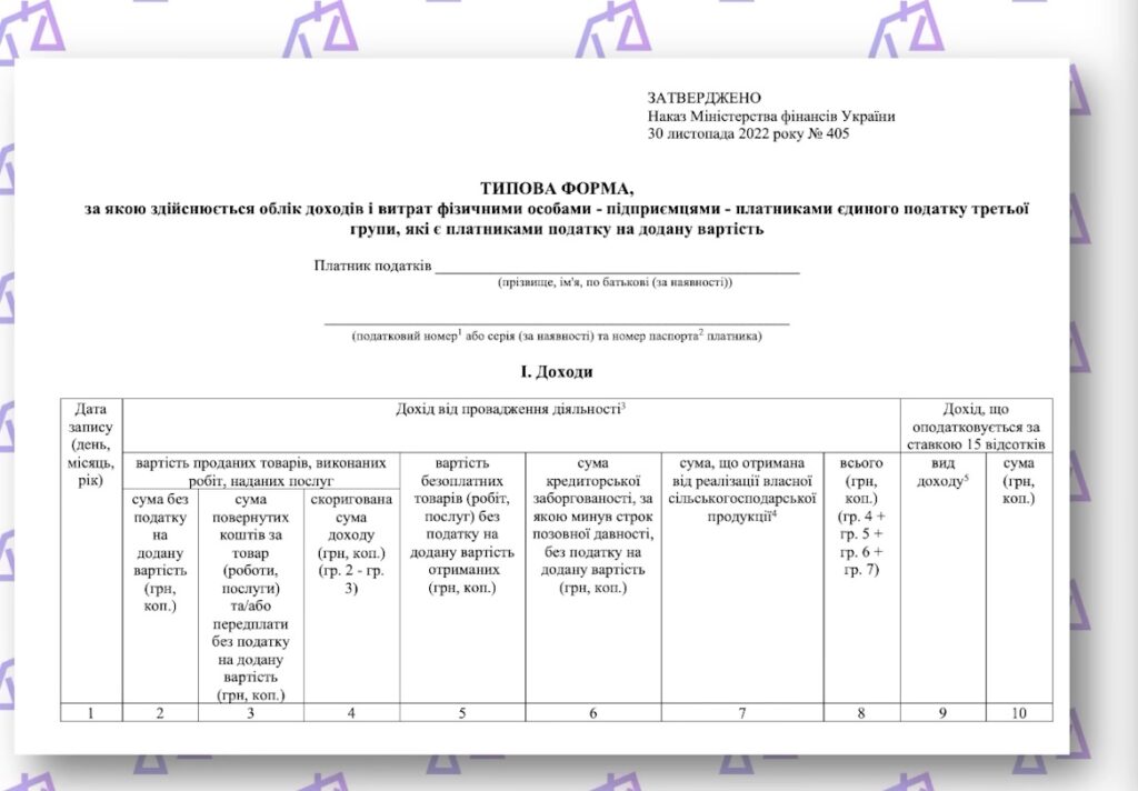 Книга обліку доходів ФОП 3 група з ПДВ